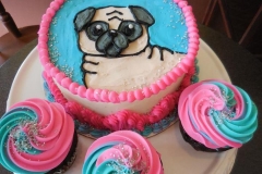 pink blue swirl pug cake